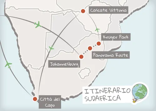 Mappa itinerario Sudafrica e Cascate Vittoria 2026